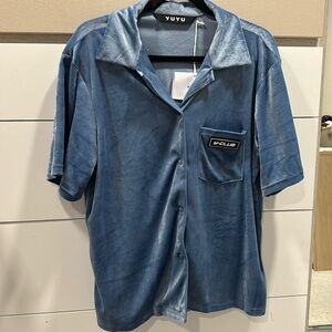 Blue velvet button down